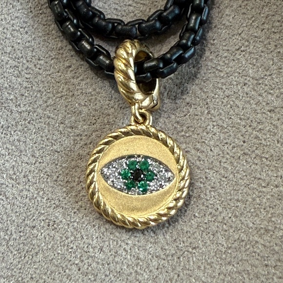 David Yurman 18k Gold Evil Eye Amulet & Blackened Sterling Silver Box Chain - Picture 2 of 5